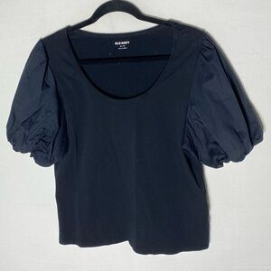 Old Navy Basics Black Scoop Neck Top With Short Puff Sleeves XL